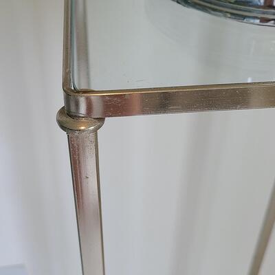 Lot 44: MCM Chrome Plant Stand/Accent Table and Lamp 