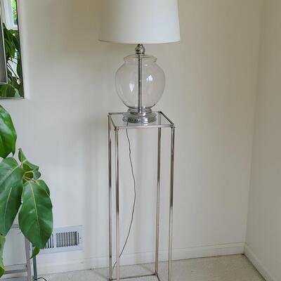 Lot 44: MCM Chrome Plant Stand/Accent Table and Lamp 