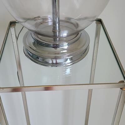 Lot 44: MCM Chrome Plant Stand/Accent Table and Lamp 