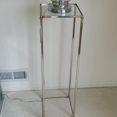 Lot 44: MCM Chrome Plant Stand/Accent Table and Lamp 