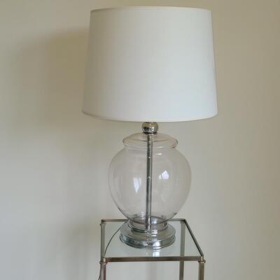 Lot 44: MCM Chrome Plant Stand/Accent Table and Lamp 