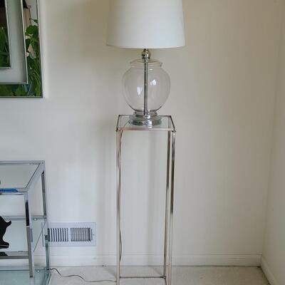 Lot 44: MCM Chrome Plant Stand/Accent Table and Lamp 