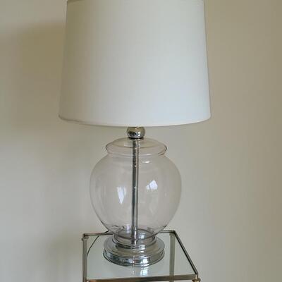 Lot 44: MCM Chrome Plant Stand/Accent Table and Lamp 