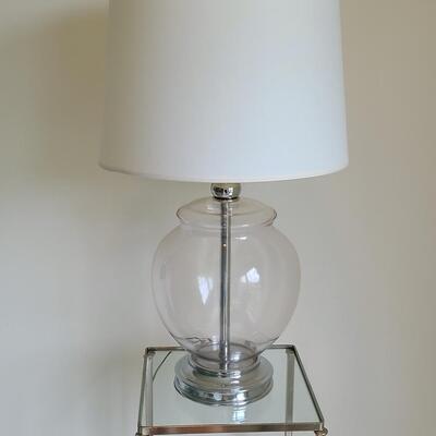 Lot 44: MCM Chrome Plant Stand/Accent Table and Lamp 