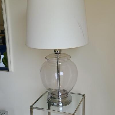 Lot 44: MCM Chrome Plant Stand/Accent Table and Lamp 