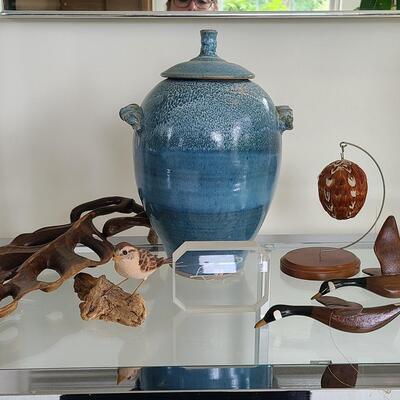 Lot 47: Artist Signed Owl Block, Pottery, Wood Carved Birds, and More  