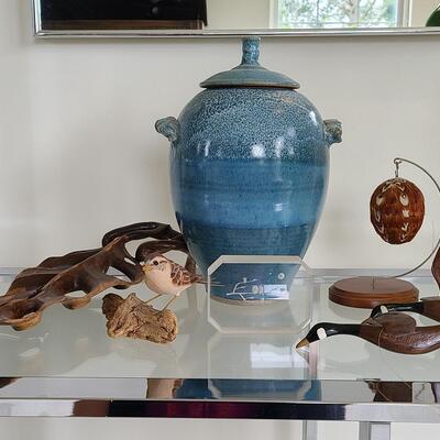 Lot 47: Artist Signed Owl Block, Pottery, Wood Carved Birds, and More  