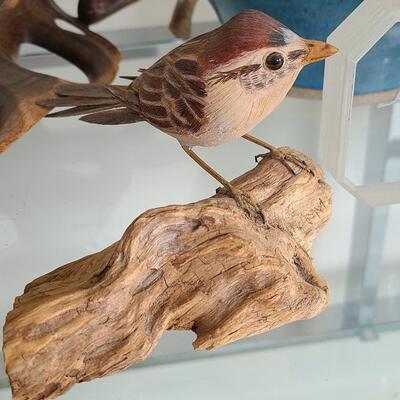 Lot 47: Artist Signed Owl Block, Pottery, Wood Carved Birds, and More  