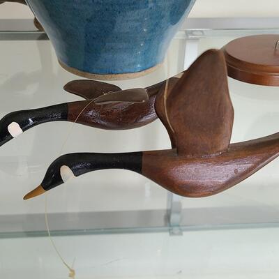 Lot 47: Artist Signed Owl Block, Pottery, Wood Carved Birds, and More  