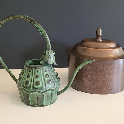 Lot 54: Mackenzie Childs Watering Can and Tea/Dresser Caddy