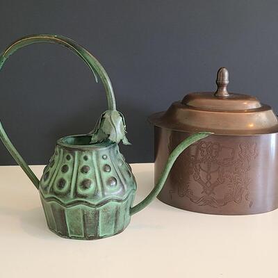 Lot 54: Mackenzie Childs Watering Can and Tea/Dresser Caddy