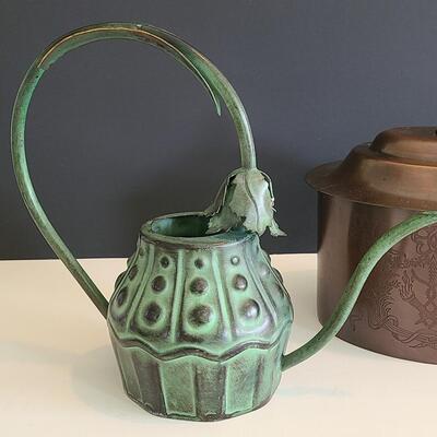 Lot 54: Mackenzie Childs Watering Can and Tea/Dresser Caddy
