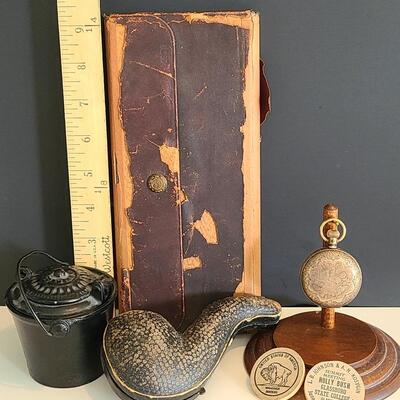 Lot 55: Antique Collectibles: Fanner Glue Pot, Glassboro Coins, & More 