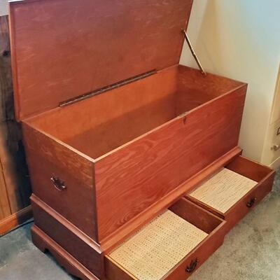 Vintage Handmade Wood Blanket Chest with 2 Drawers