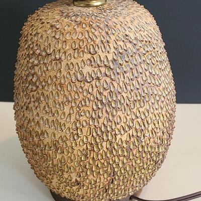 Lot 56: MCM Pottery Lamp Base  & Signed Floral Pottery Trinket Dishes 