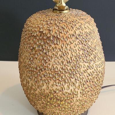 Lot 56: MCM Pottery Lamp Base  & Signed Floral Pottery Trinket Dishes 