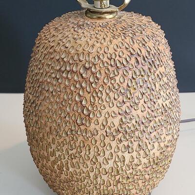 Lot 56: MCM Pottery Lamp Base  & Signed Floral Pottery Trinket Dishes 