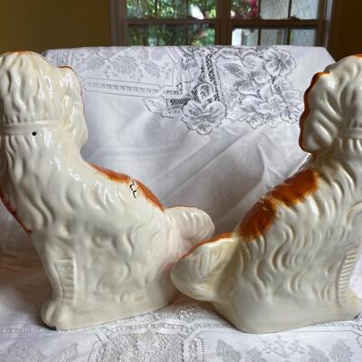 Vintage Reproduction Staffordshire Dogs King Charles Spaniel Pair Figurines 12 1/2” tall