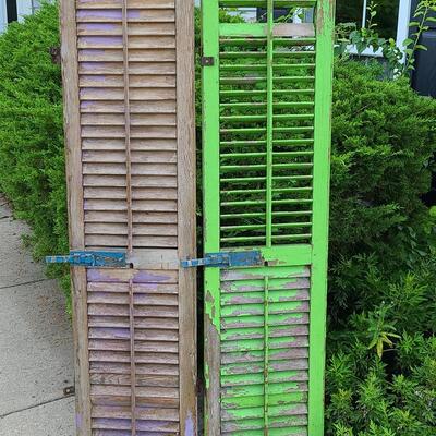 Lot 69: Antique Wood Shutters (Lilac & Lime Green)