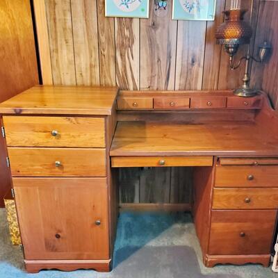 Vintage Large Wood Desk with Multiple Drawers and Pull-out Shelves