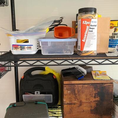 Lot 81: Metal Storage Rack with Garage Supplies 