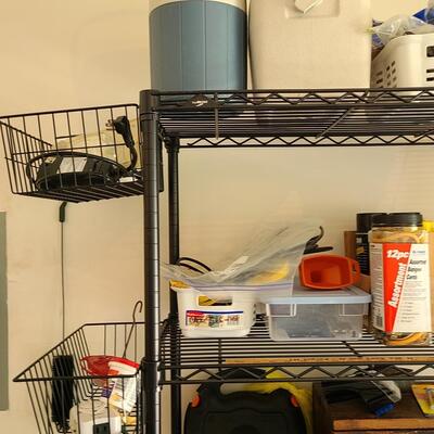 Lot 81: Metal Storage Rack with Garage Supplies 