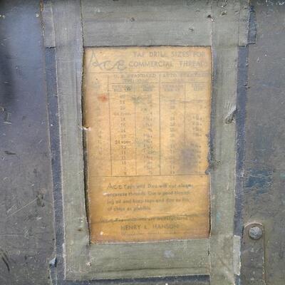 Lot 84: ToolBox, Extension Cords, and Antique Hand Crank Drill Press 