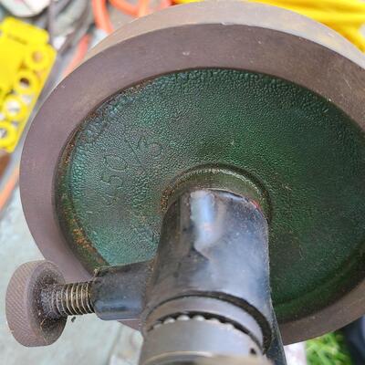 Lot 84: ToolBox, Extension Cords, and Antique Hand Crank Drill Press 