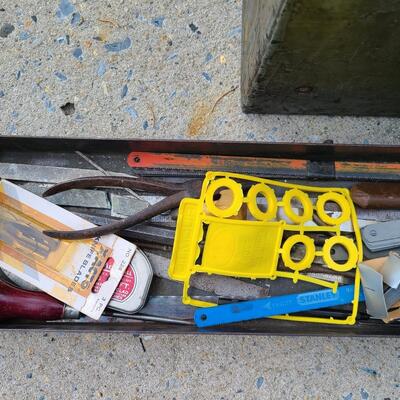 Lot 84: ToolBox, Extension Cords, and Antique Hand Crank Drill Press 