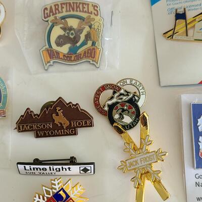 Lot 85: Vintage Collectible Ski Pins, Jackson Hole Ski Frame and More 