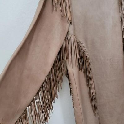 Lot 418: Vintage Leather Fringe Coat with RARE US Indian Services Buttons 