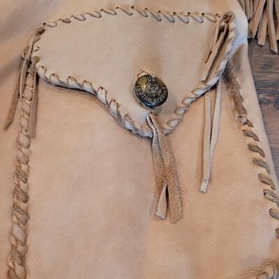 Lot 418: Vintage Leather Fringe Coat with RARE US Indian Services Buttons 