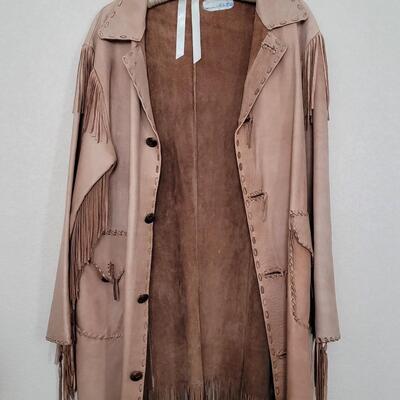 Lot 418: Vintage Leather Fringe Coat with RARE US Indian Services Buttons 