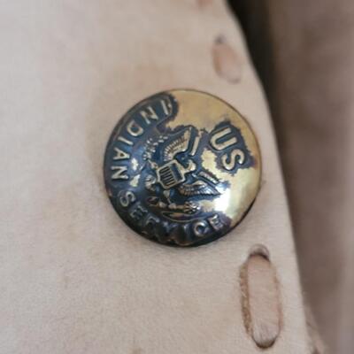 Lot 418: Vintage Leather Fringe Coat with RARE US Indian Services Buttons 