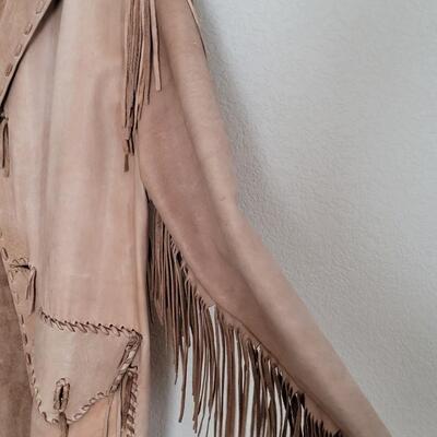 Lot 418: Vintage Leather Fringe Coat with RARE US Indian Services Buttons 