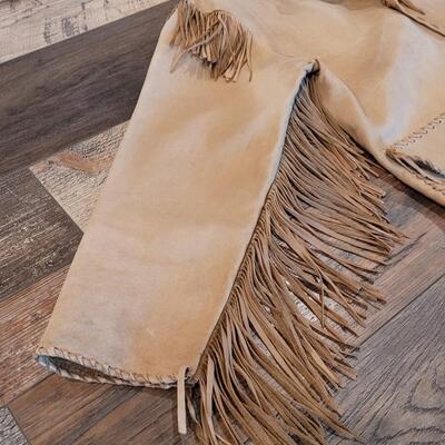 Lot 418: Vintage Leather Fringe Coat with RARE US Indian Services Buttons 
