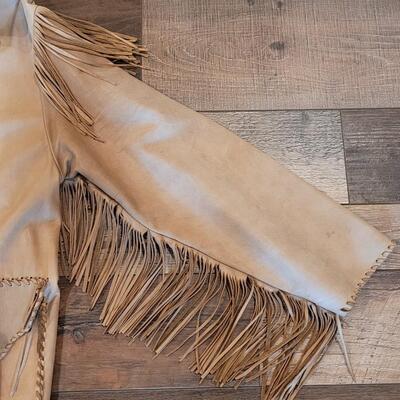 Lot 418: Vintage Leather Fringe Coat with RARE US Indian Services Buttons 