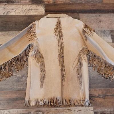 Lot 418: Vintage Leather Fringe Coat with RARE US Indian Services Buttons 