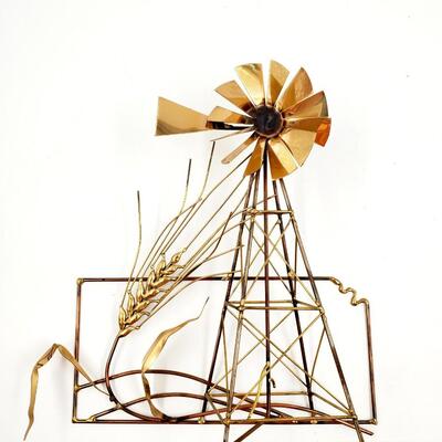 VINTAGE KANSAS POSTCARD BUNDLE AND KANSAS WHEAT AND WINDMILL METAL SCULPTURE