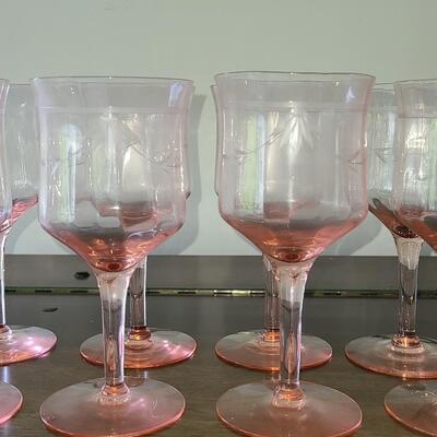 Lot 125: Elegant, Vintage, Etched Pink Depression Glasses (Service for 10)