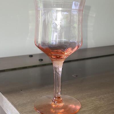 Lot 125: Elegant, Vintage, Etched Pink Depression Glasses (Service for 10)