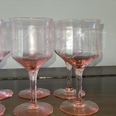 Lot 125: Elegant, Vintage, Etched Pink Depression Glasses (Service for 10)