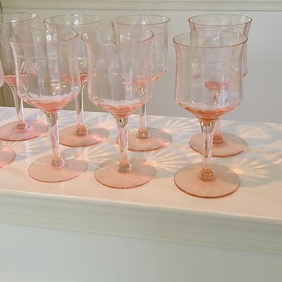 Lot 125: Elegant, Vintage, Etched Pink Depression Glasses (Service for 10)