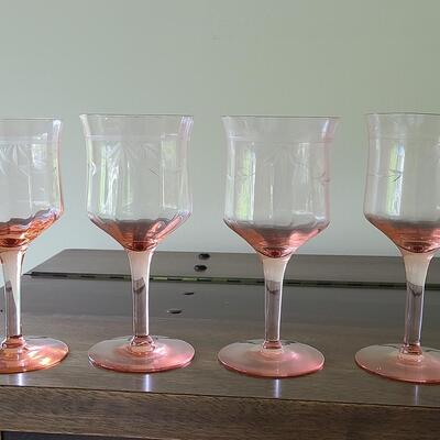 Lot 125: Elegant, Vintage, Etched Pink Depression Glasses (Service for 10)
