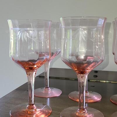 Lot 125: Elegant, Vintage, Etched Pink Depression Glasses (Service for 10)