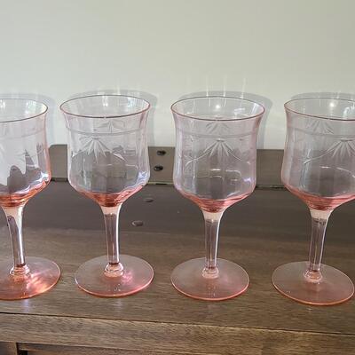 Lot 125: Elegant, Vintage, Etched Pink Depression Glasses (Service for 10)