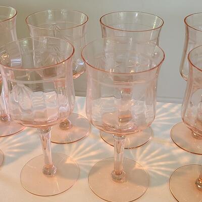 Lot 125: Elegant, Vintage, Etched Pink Depression Glasses (Service for 10)