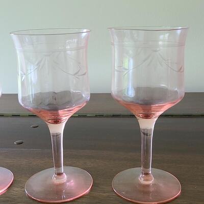 Lot 125: Elegant, Vintage, Etched Pink Depression Glasses (Service for 10)