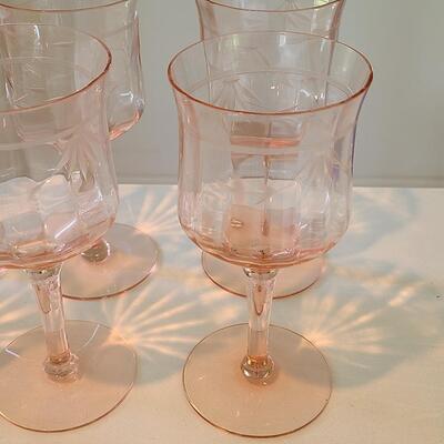 Lot 125: Elegant, Vintage, Etched Pink Depression Glasses (Service for 10)