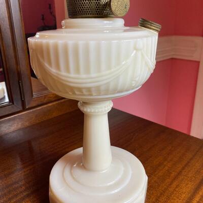Antique Model B Aladdin Oil Lamp Milk Glass Lincoln Drape